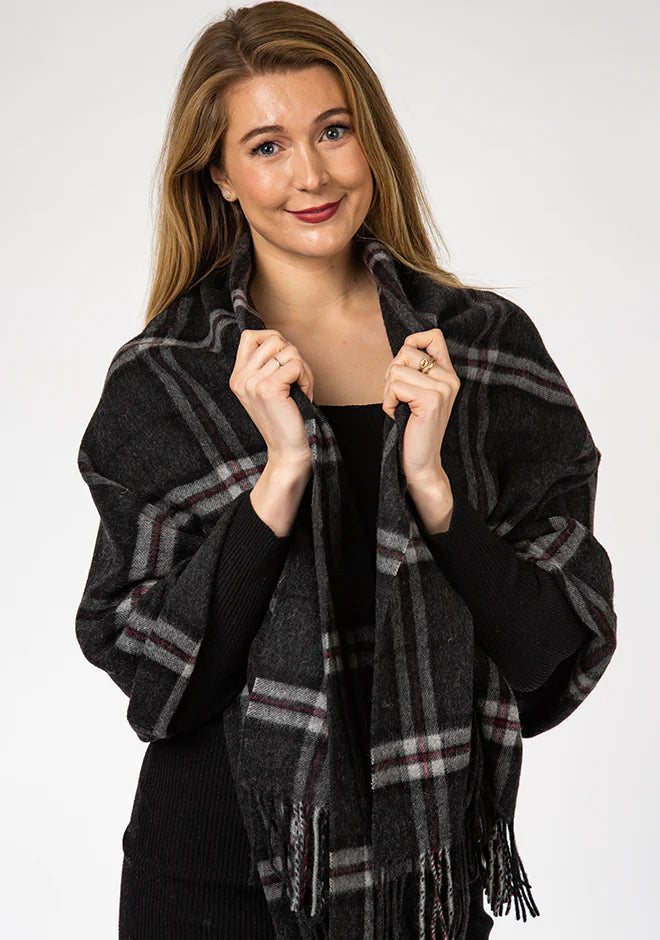 Lambswool Tartan Stole - Thompson Charcoal