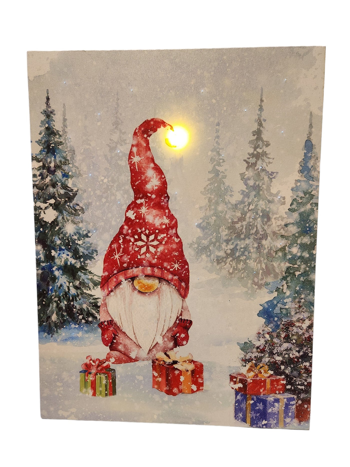 Gnome Snowy Scene - 1 LED Canvas 12"x16"