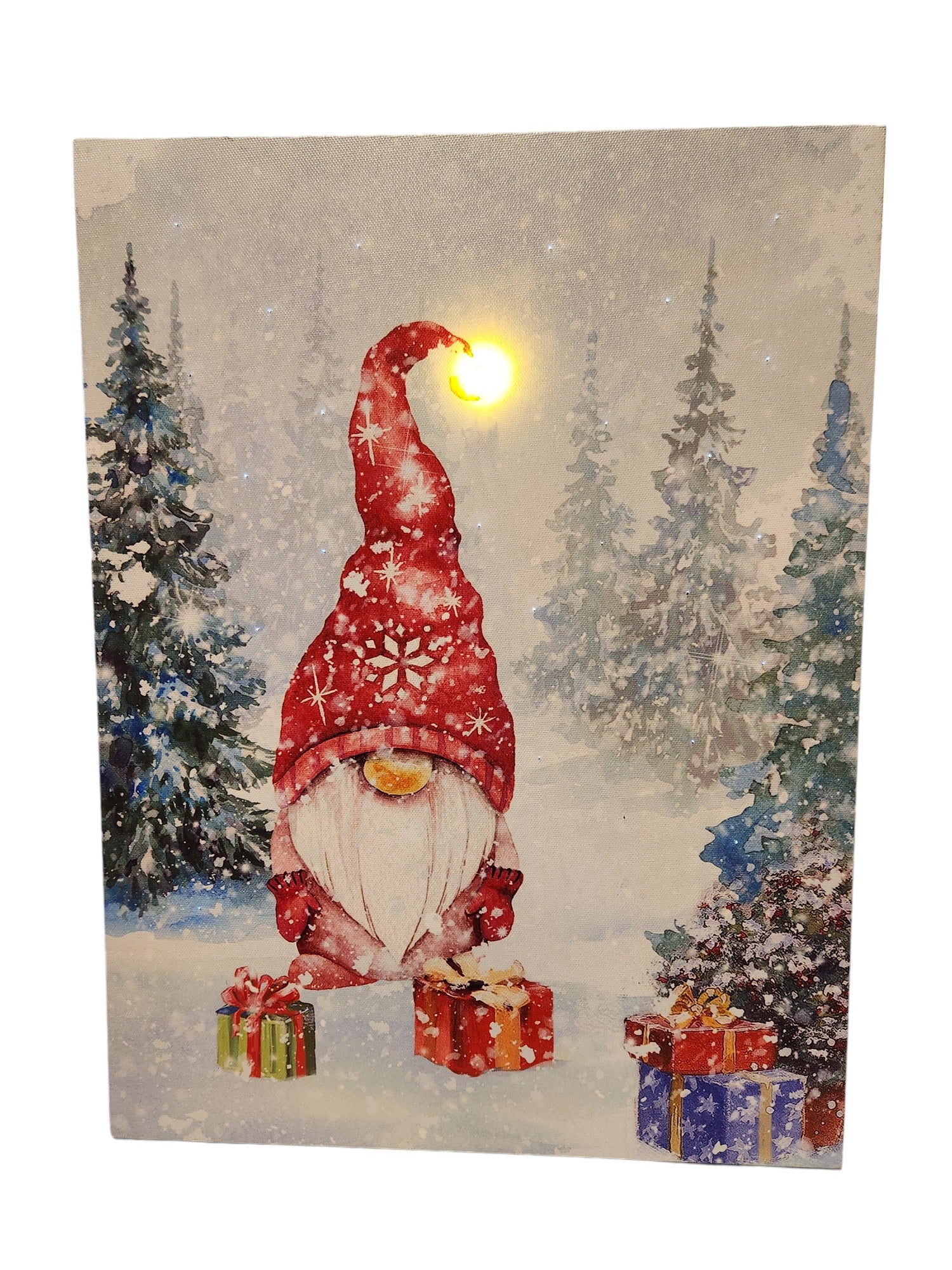 Gnome Snowy Scene - 1 LED Canvas 12"x16"