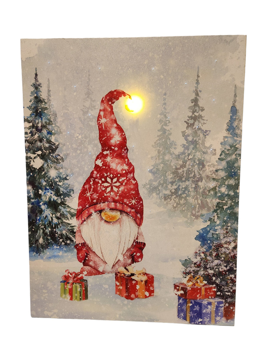 Gnome Snowy Scene - 1 LED Canvas 12"x16"