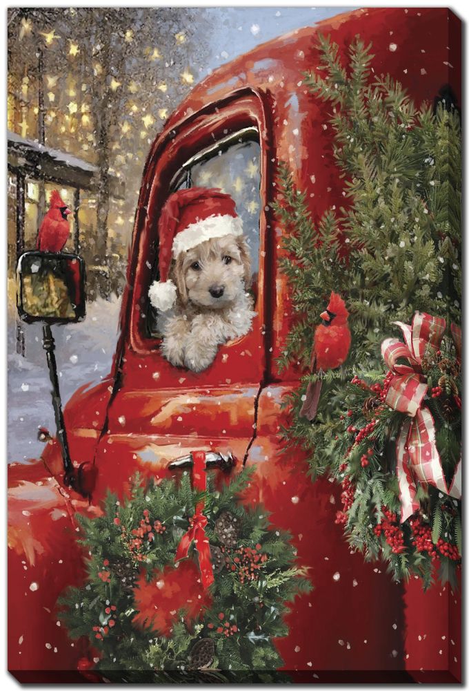 Pup in Santa Hat and Truck