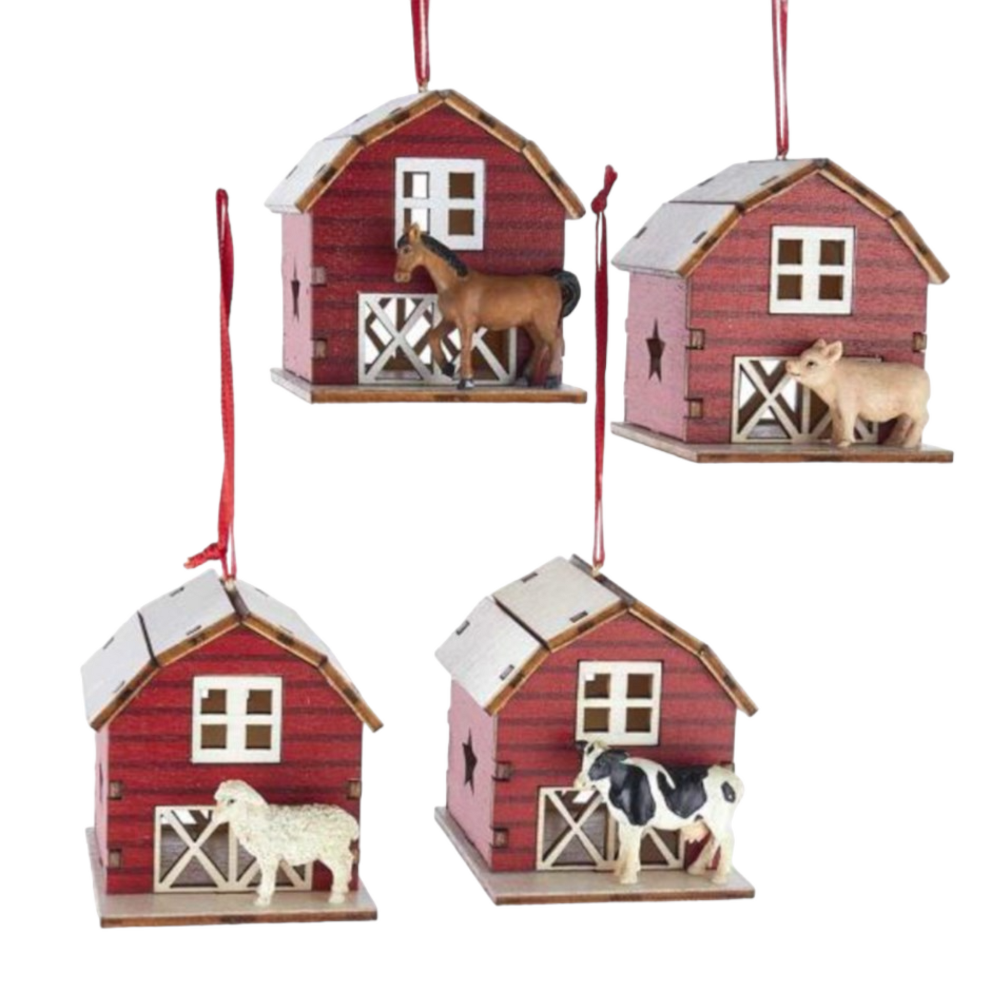 LASER-CUT BARN W/ANIMAL ORN