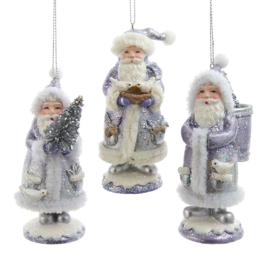 Resin Lavender, Blue ,Silver Santa Ornament