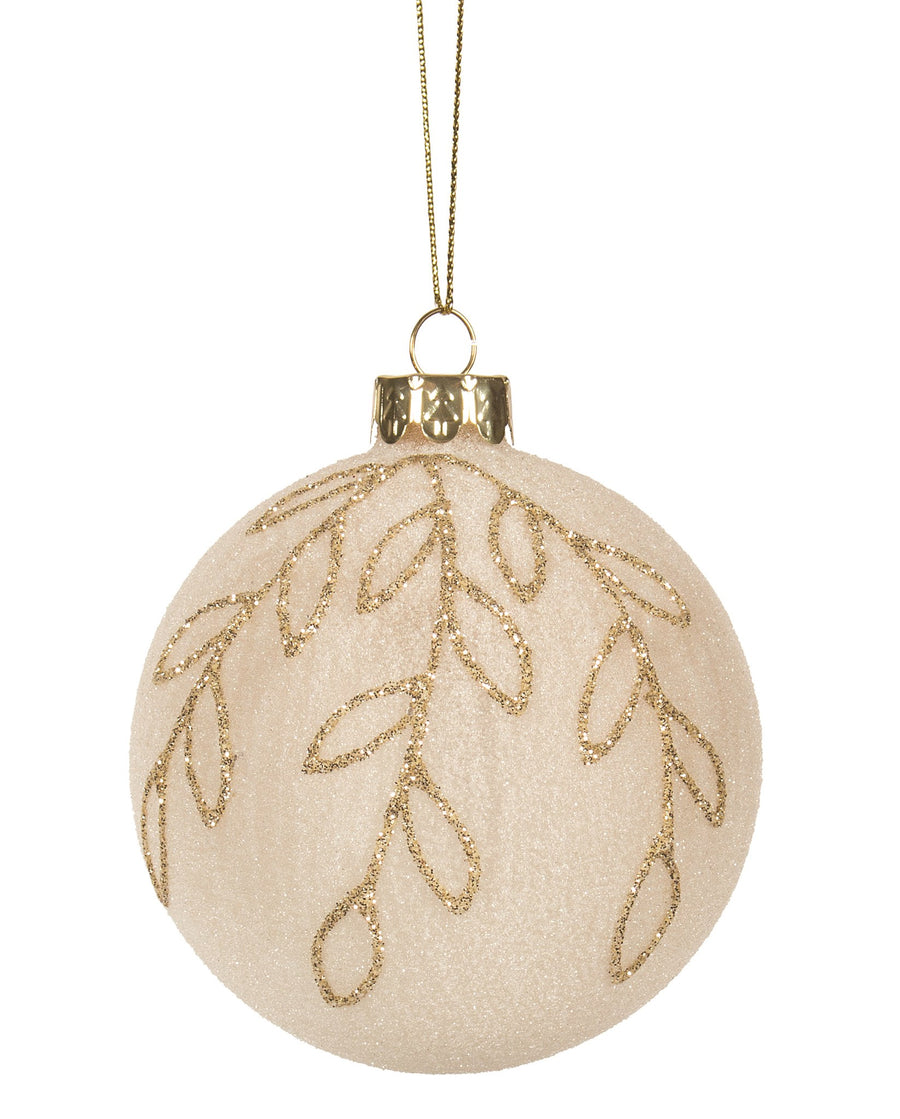 Ivory Sugar / Gold Leaf Ball Ornament