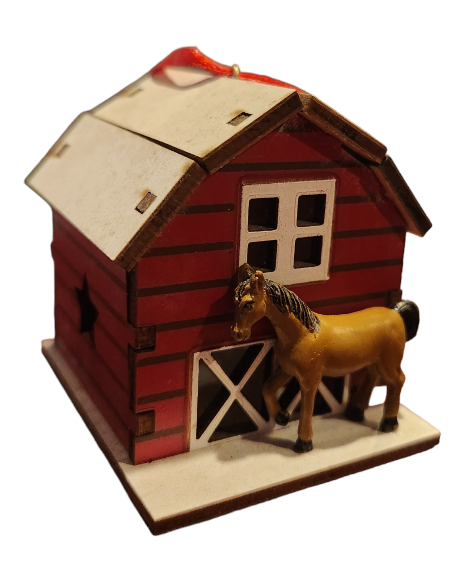 LASER-CUT BARN W/ANIMAL ORN