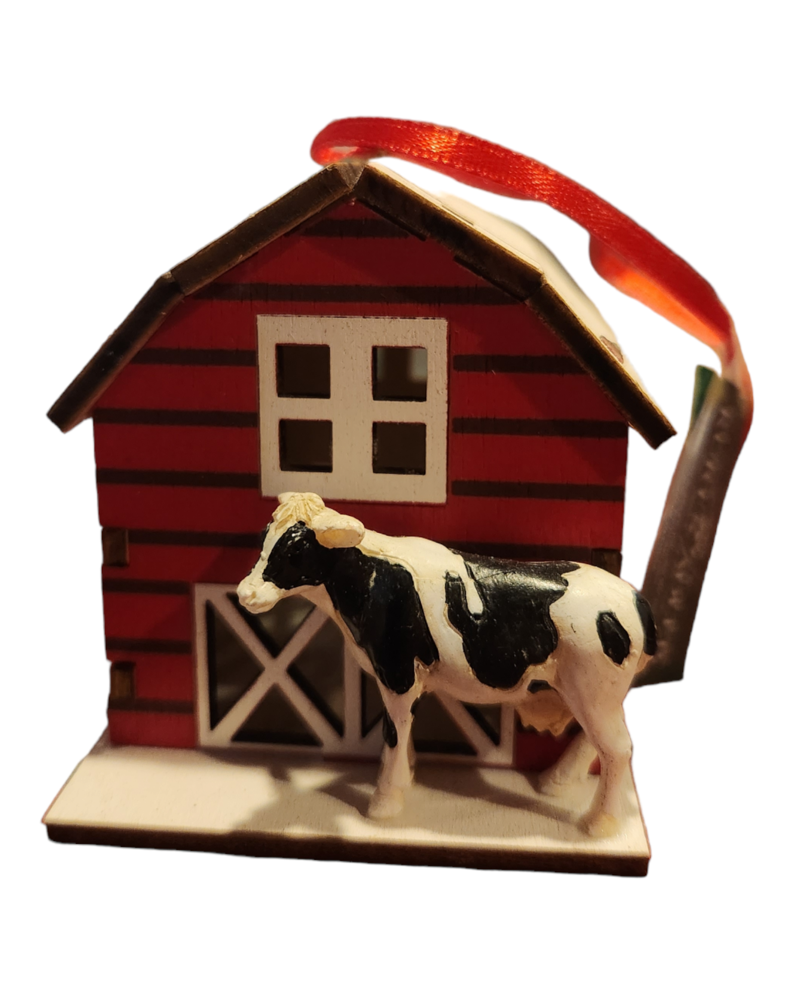 LASER-CUT BARN W/ANIMAL ORN