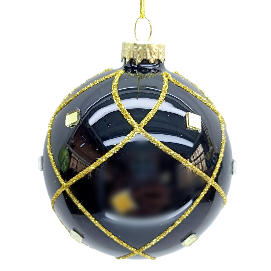 Black Shiny Harlequin Ball Ornament