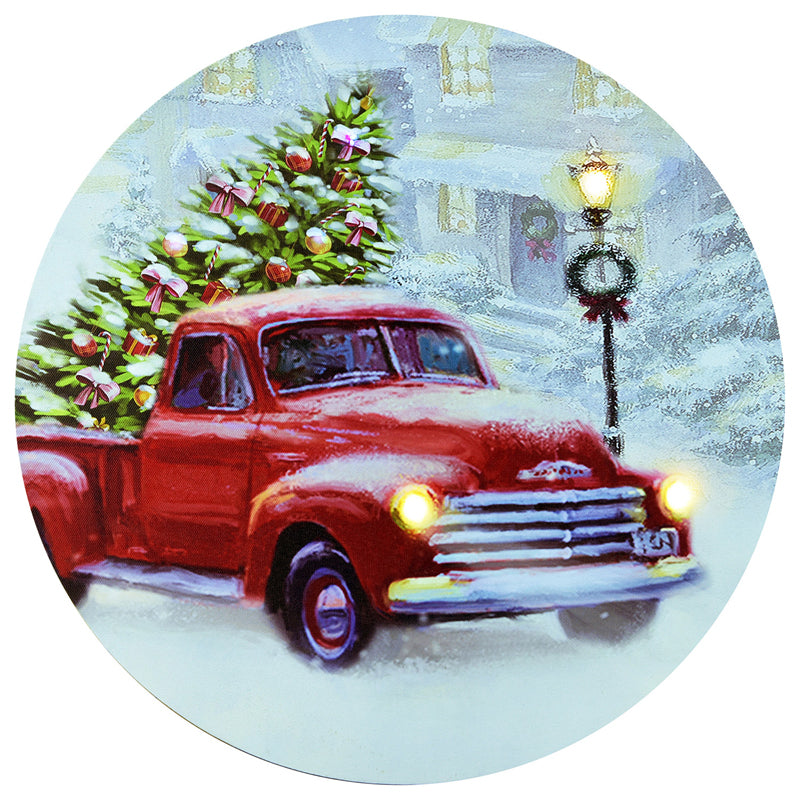 Canvas Round Red Pickup Truck W/Tree LED lights