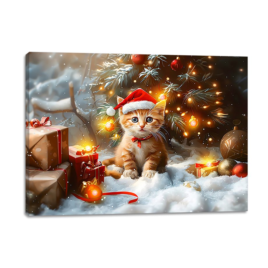Canvas Cat W/ Red Hat Print