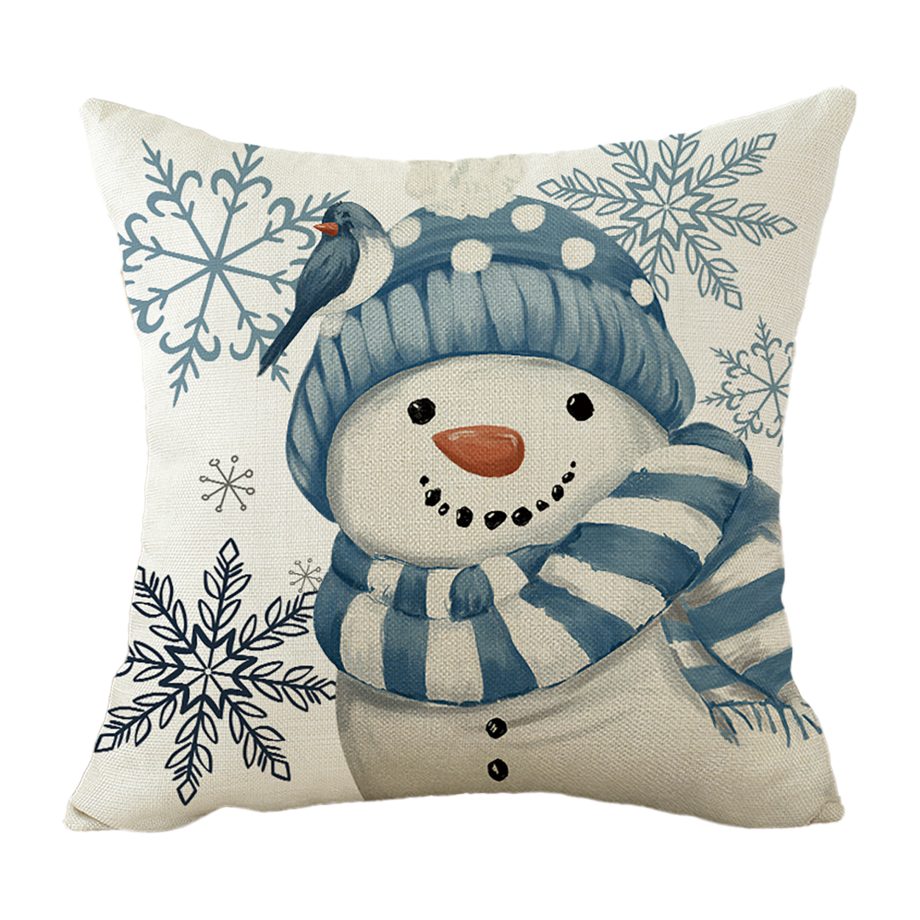 Decorative Cushion "Beige Snowman in Blue Hat"