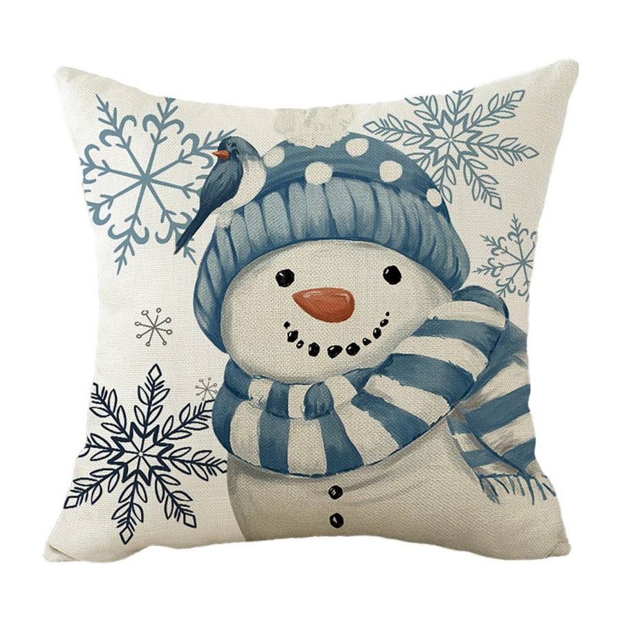 Decorative Cushion "Beige Snowman in Blue Hat"
