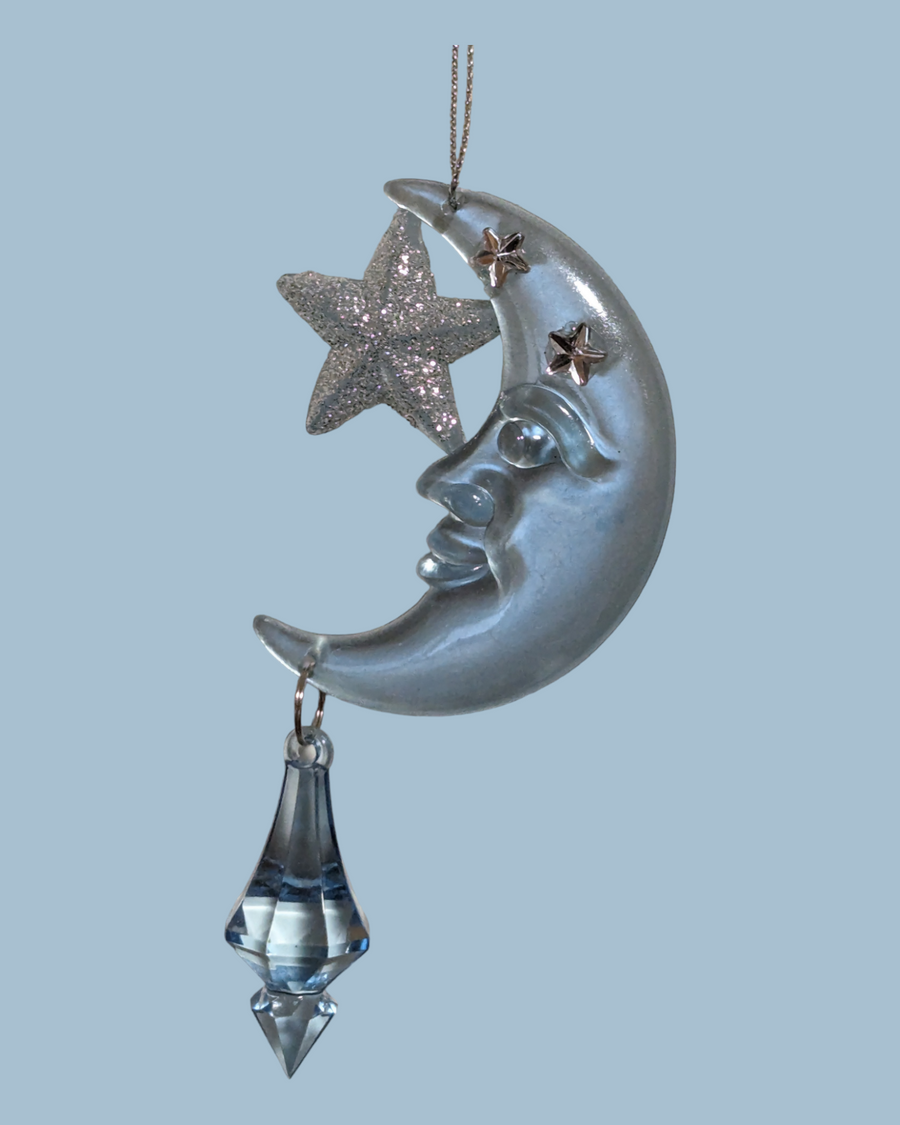Clear/Ice Blue Moon Face Ornament