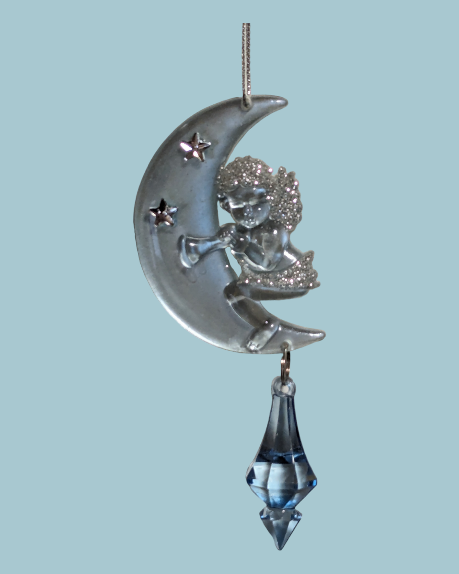 Clear/Ice Blue Moon Face Ornament