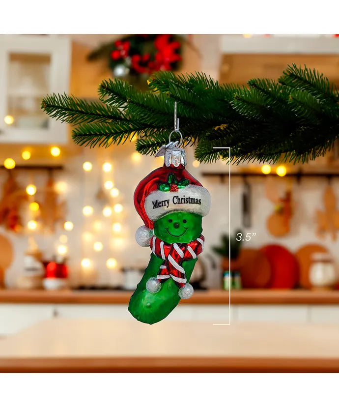 "Merry Christmas" Pickle Glass Ornament