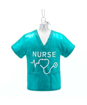 Nurse Scrubs Shirt Glass Ornament