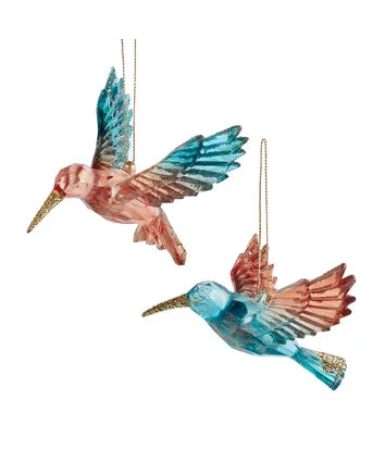 Teal & Desert Rose Hummingbird Ornaments