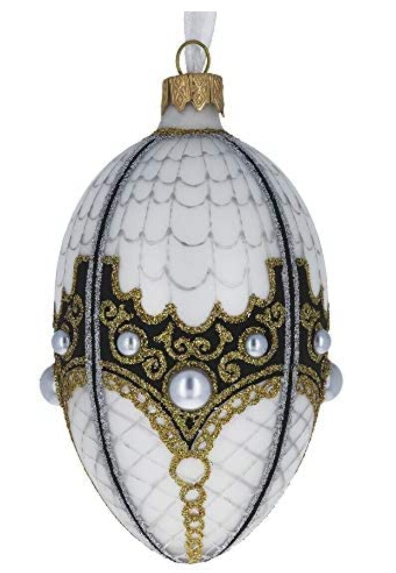 Mother of Pearl on White Glass Egg Ornament