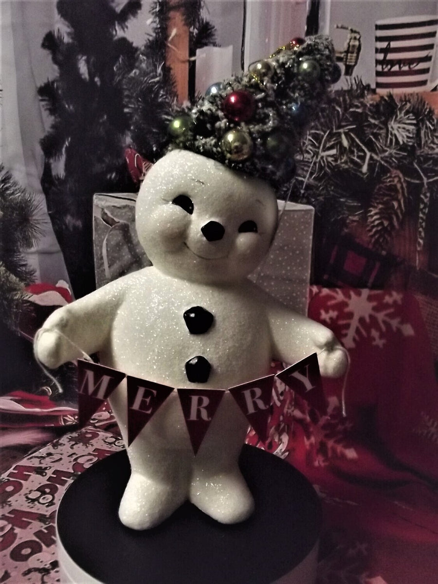 Retro Merry Snowman w/Tree Med.