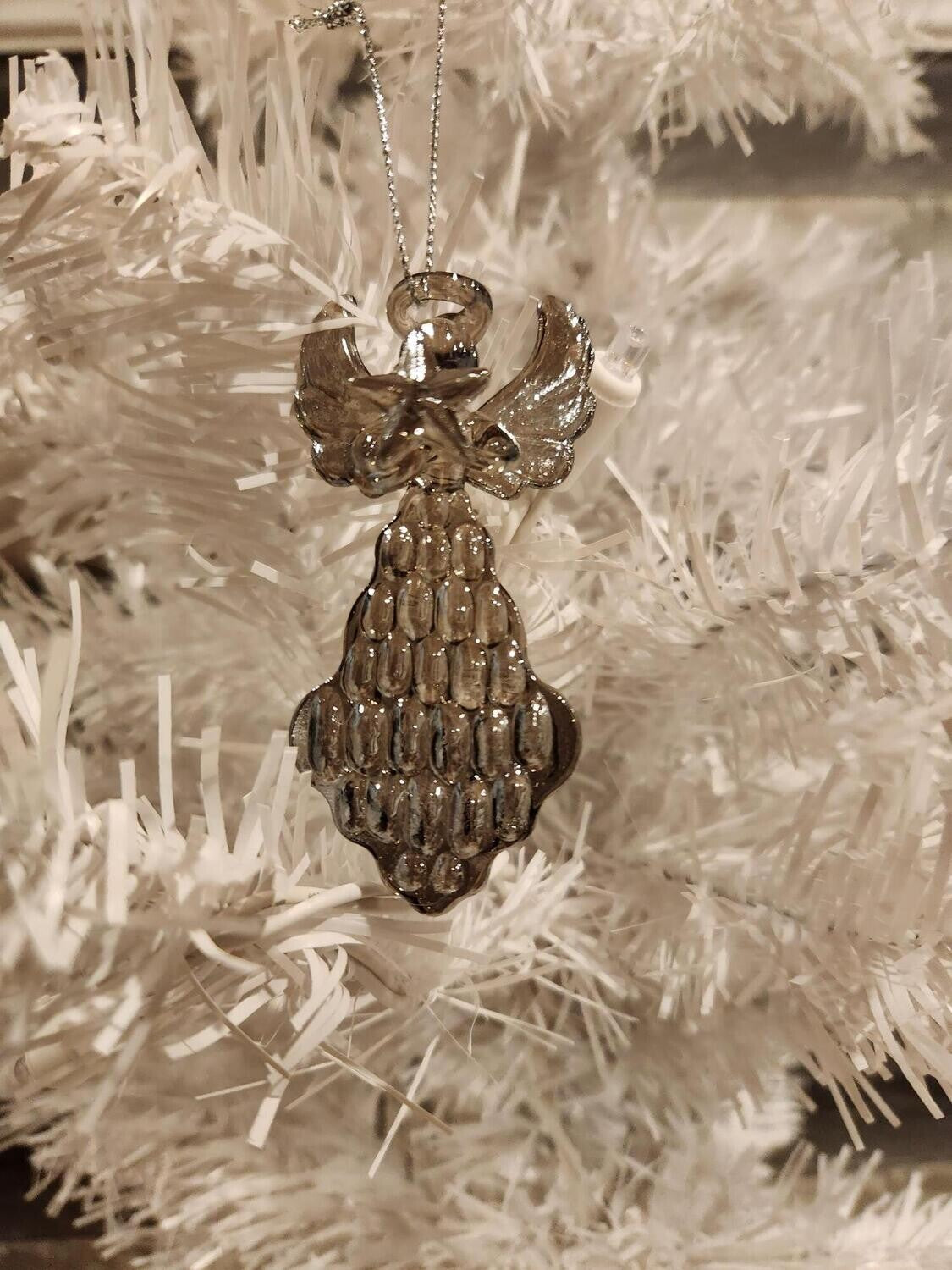 Pewter Glass Angel Ornament Holding a Star
