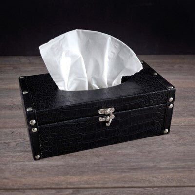 Black Faux leather Tissue Box